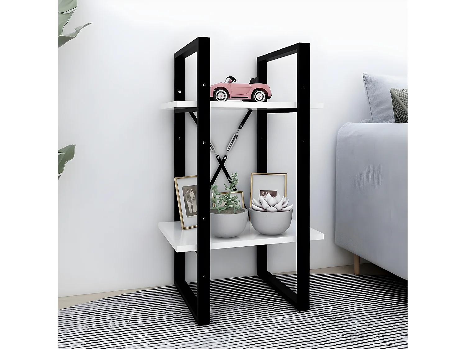 Bibliothèque à 2 niveaux Blanc 40x30x70 cm Aggloméré