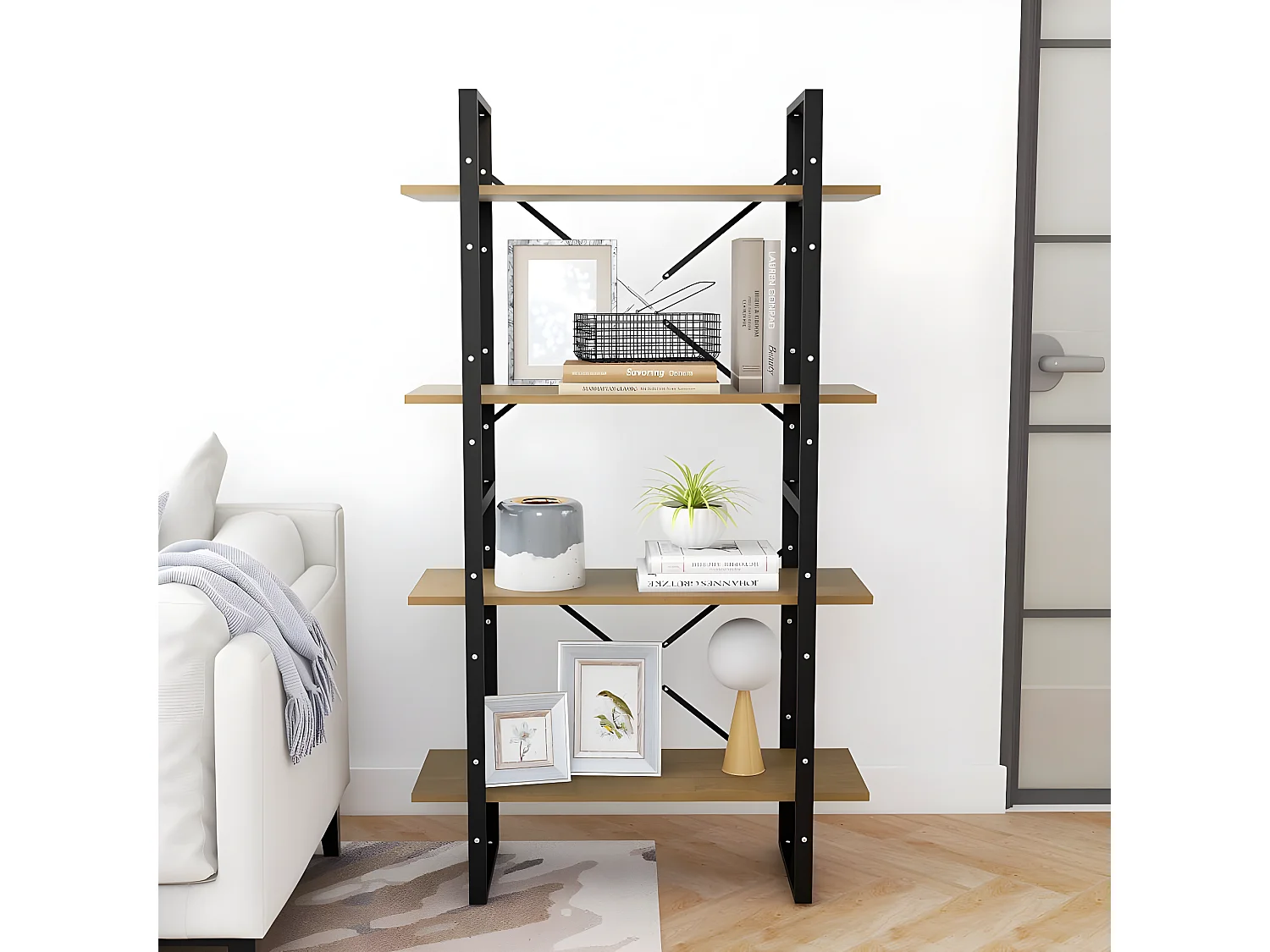 Estantería 4 niveles madera maciza de pino marrón 80x30x140 cm