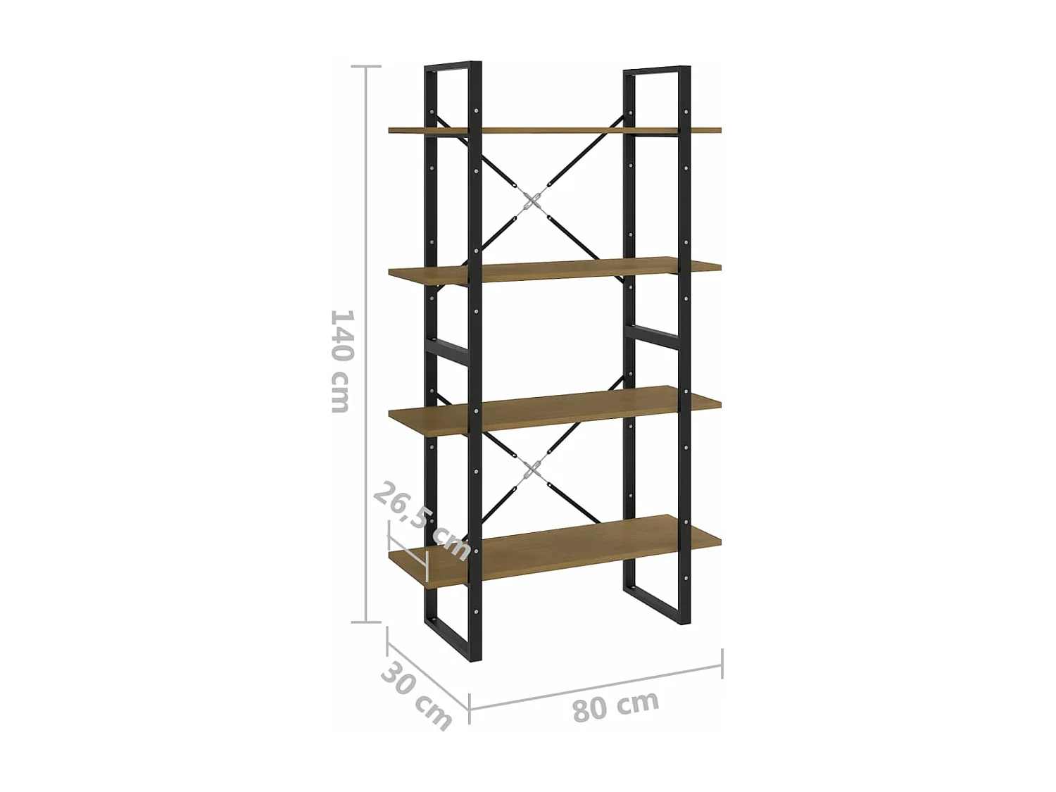 Estantería 4 niveles madera maciza de pino marrón 80x30x140 cm