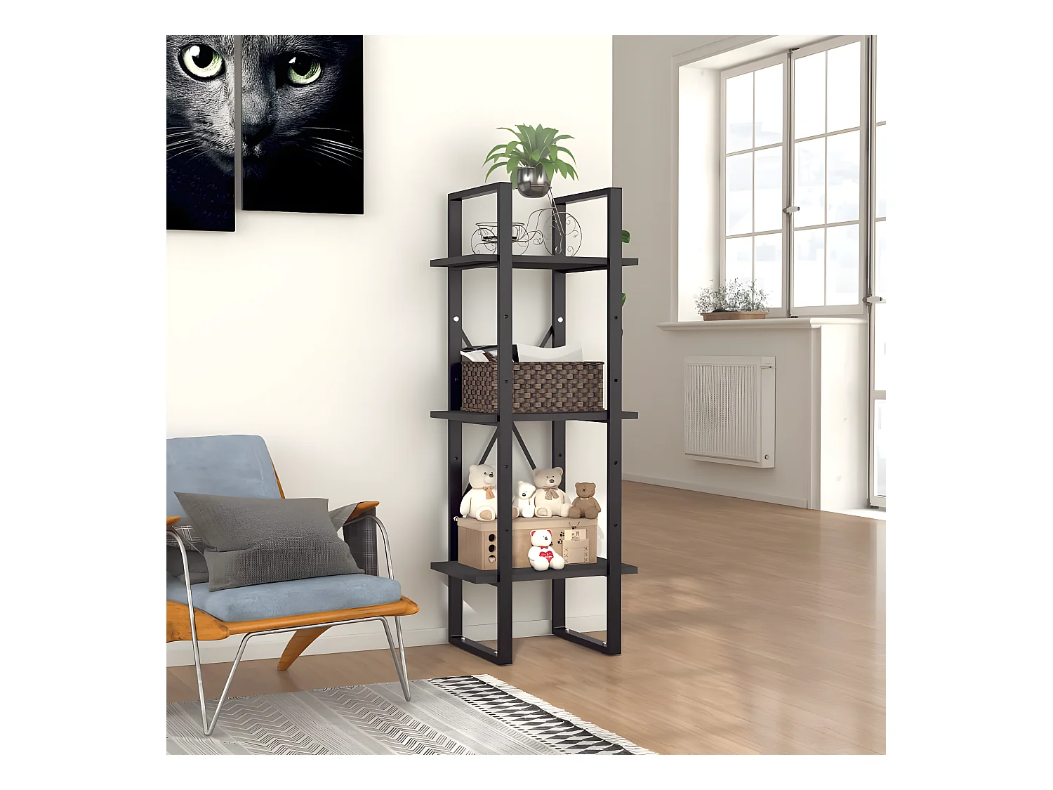 Bibliothèque à 3 niveaux Gris 40x30x105 cm Aggloméré