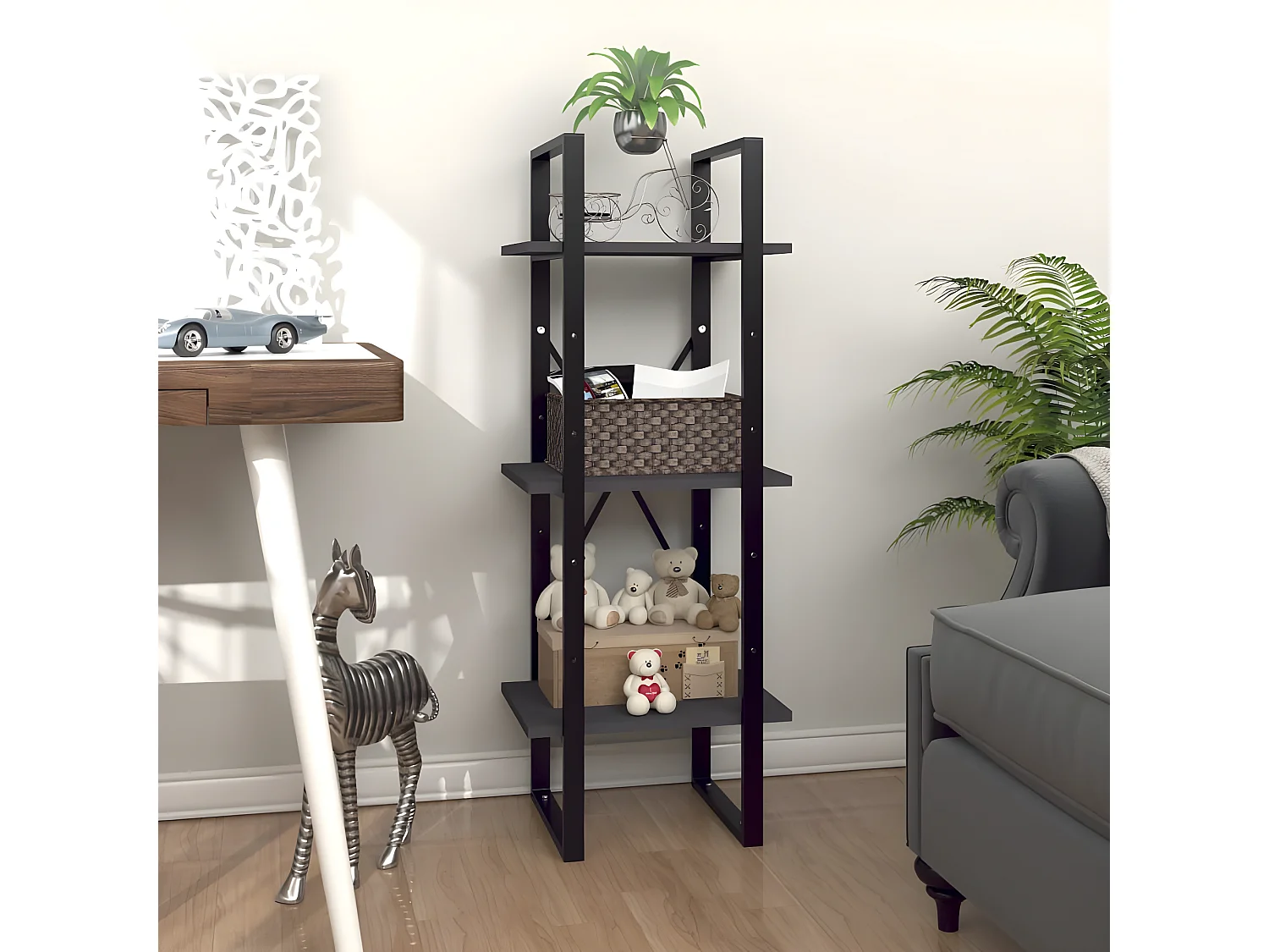 Bibliothèque à 3 niveaux Gris 40x30x105 cm Aggloméré