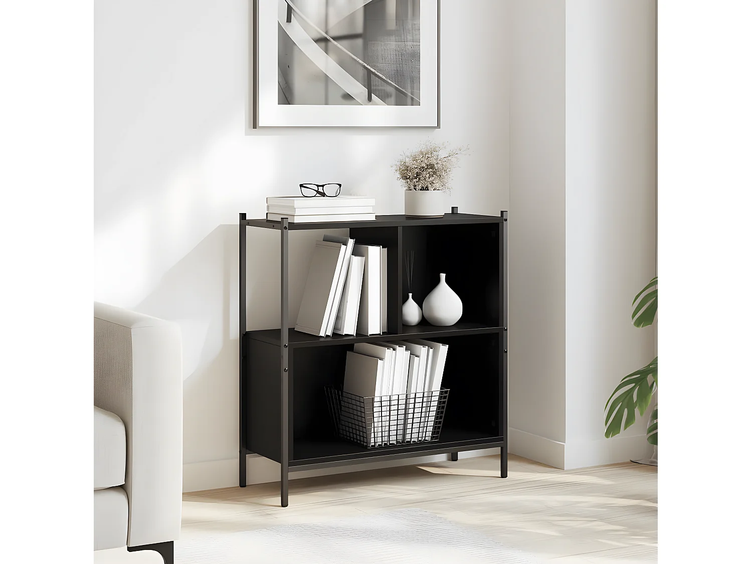 Bibliothèque noir 72x28x77,5 cm bois d'ingénierie