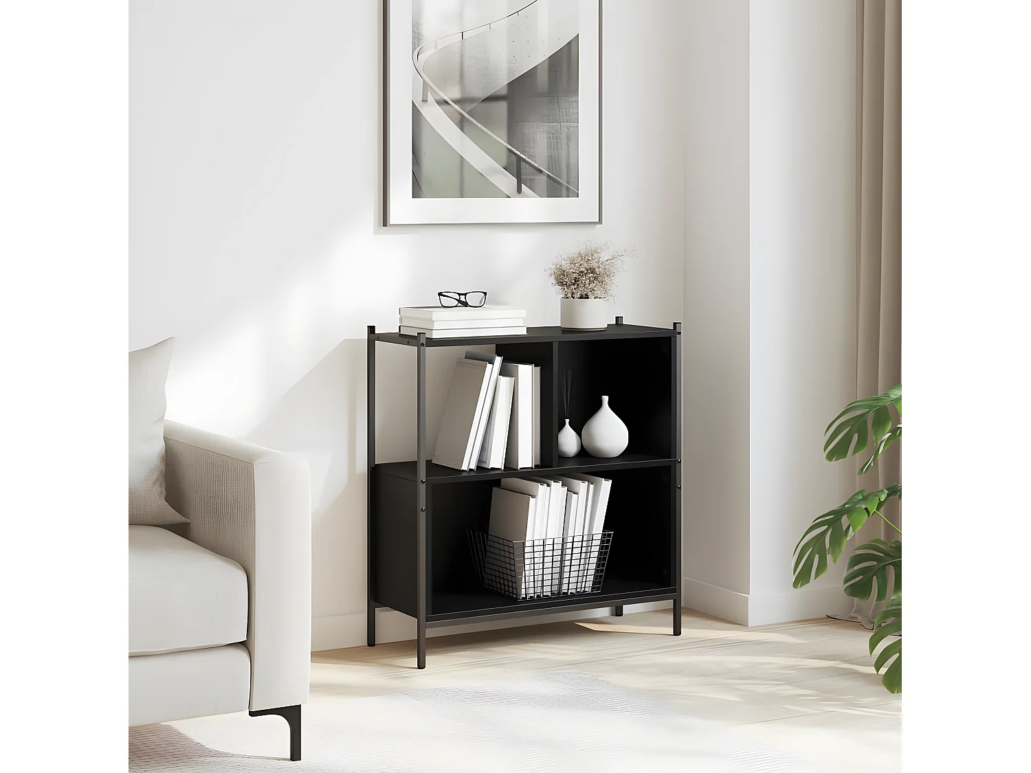 Bibliothèque noir 72x28x77,5 cm bois d'ingénierie