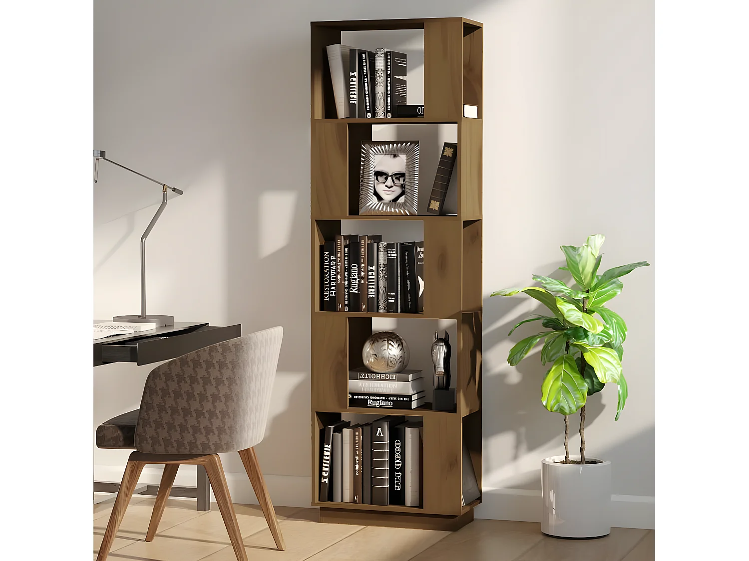 Boekenkast/kamerscherm 51x25x163,5 cm massief hout honingbruin