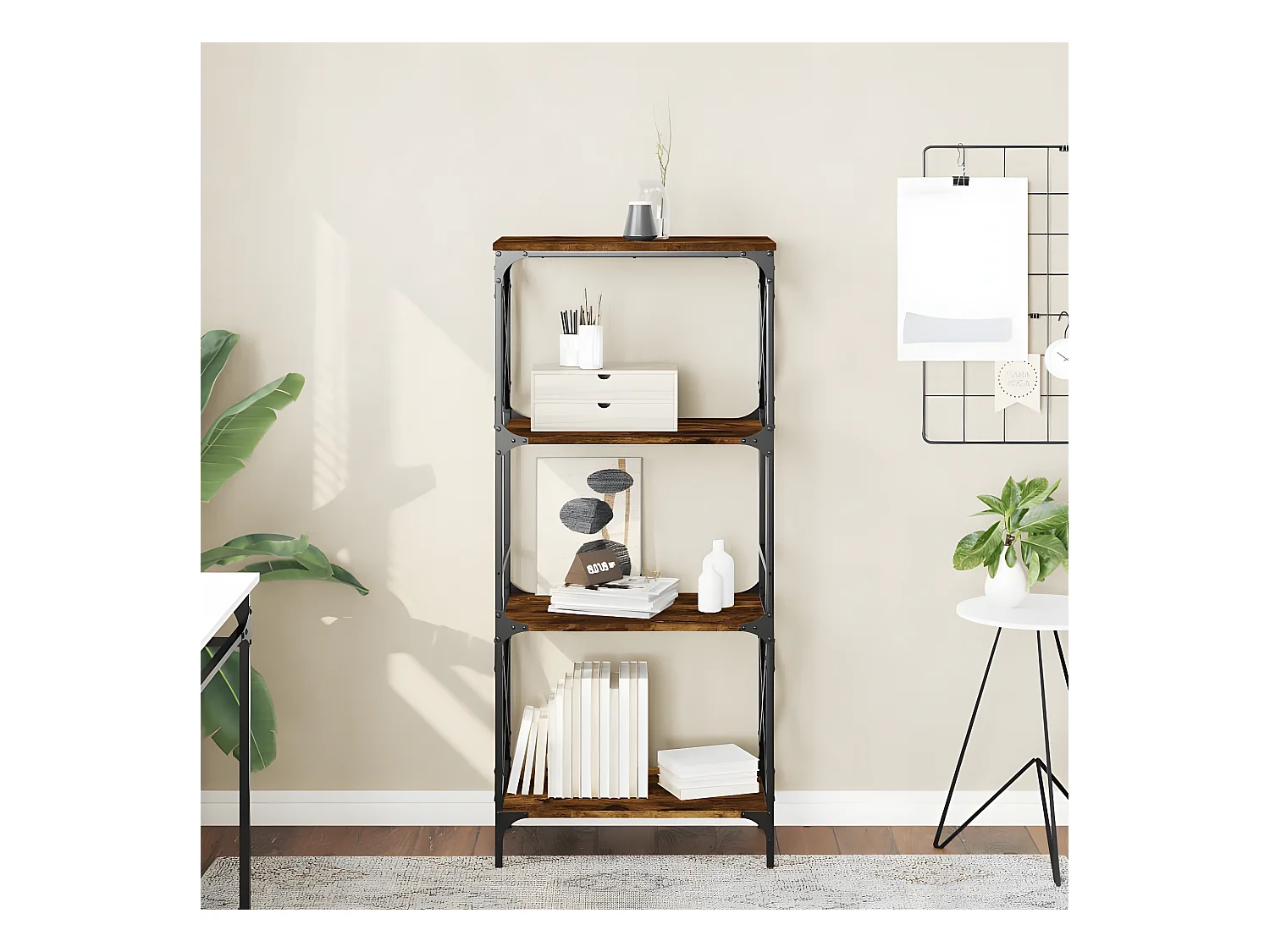 Bibliothèque 4 niveaux chêne fumé 59x35x132cm bois d'ingénierie