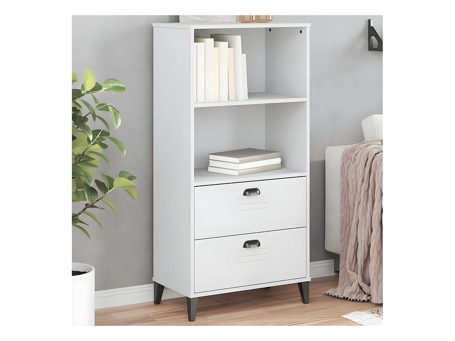 Librería VIKEN madera maciza de pino blanco 60x35x123 cm