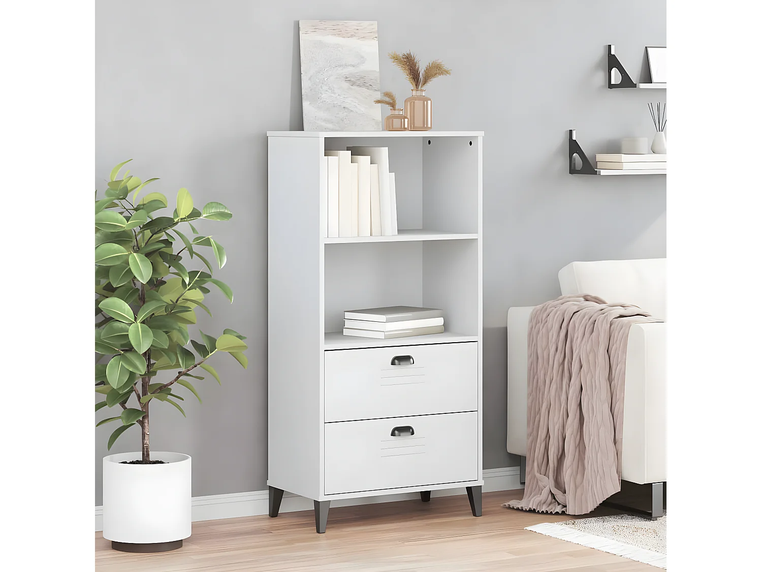 Bibliothèque VIKEN blanc 60x35x123 cm bois massif de pin