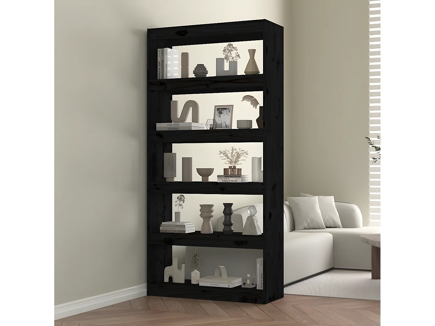 Bibliothèque/Séparateur de pièce Noir 80x30x167,4 cm Pin solide