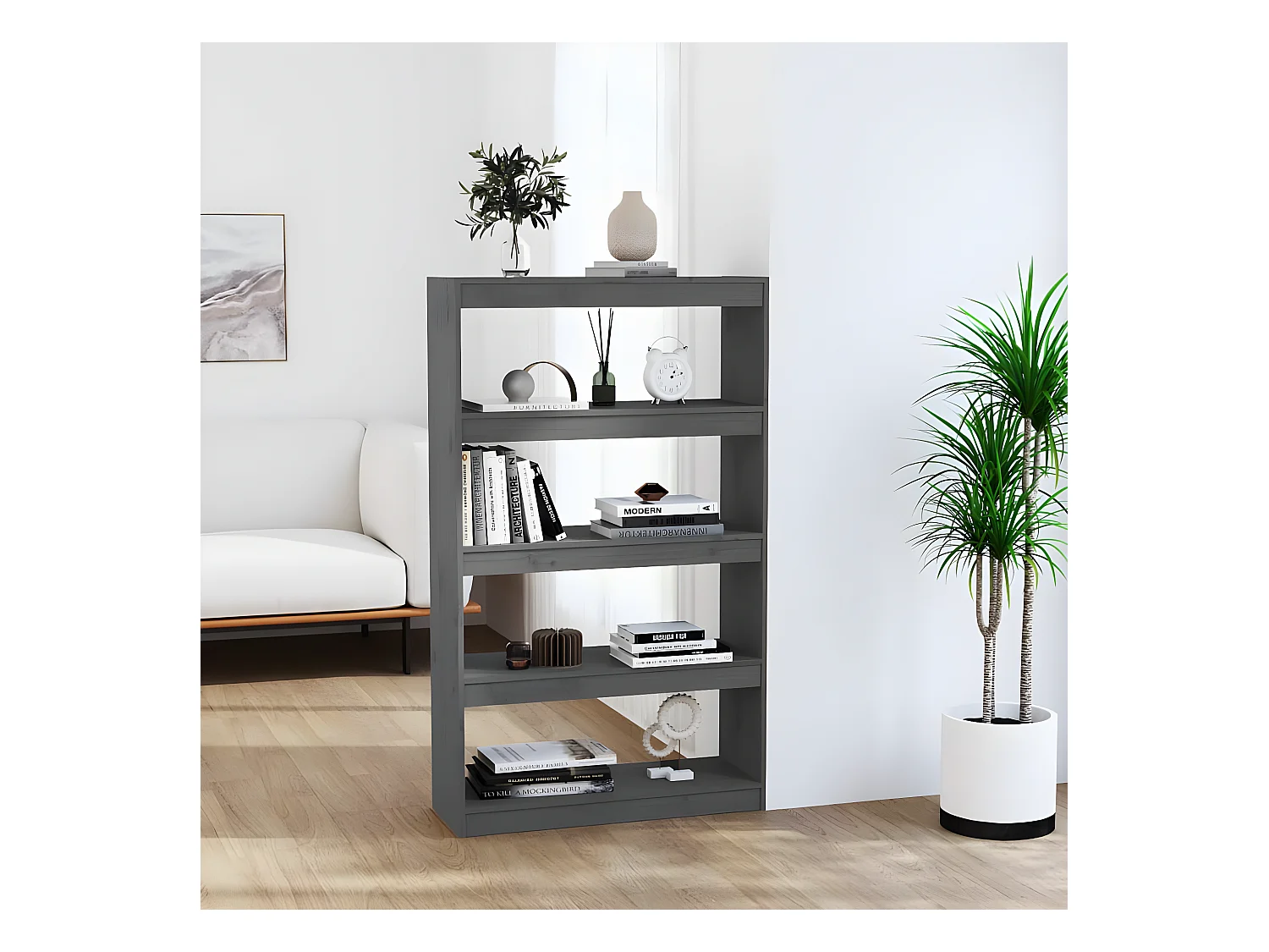 Bibliothèque/Séparateur de pièce Gris 80x30x135,5 cm Pin solide