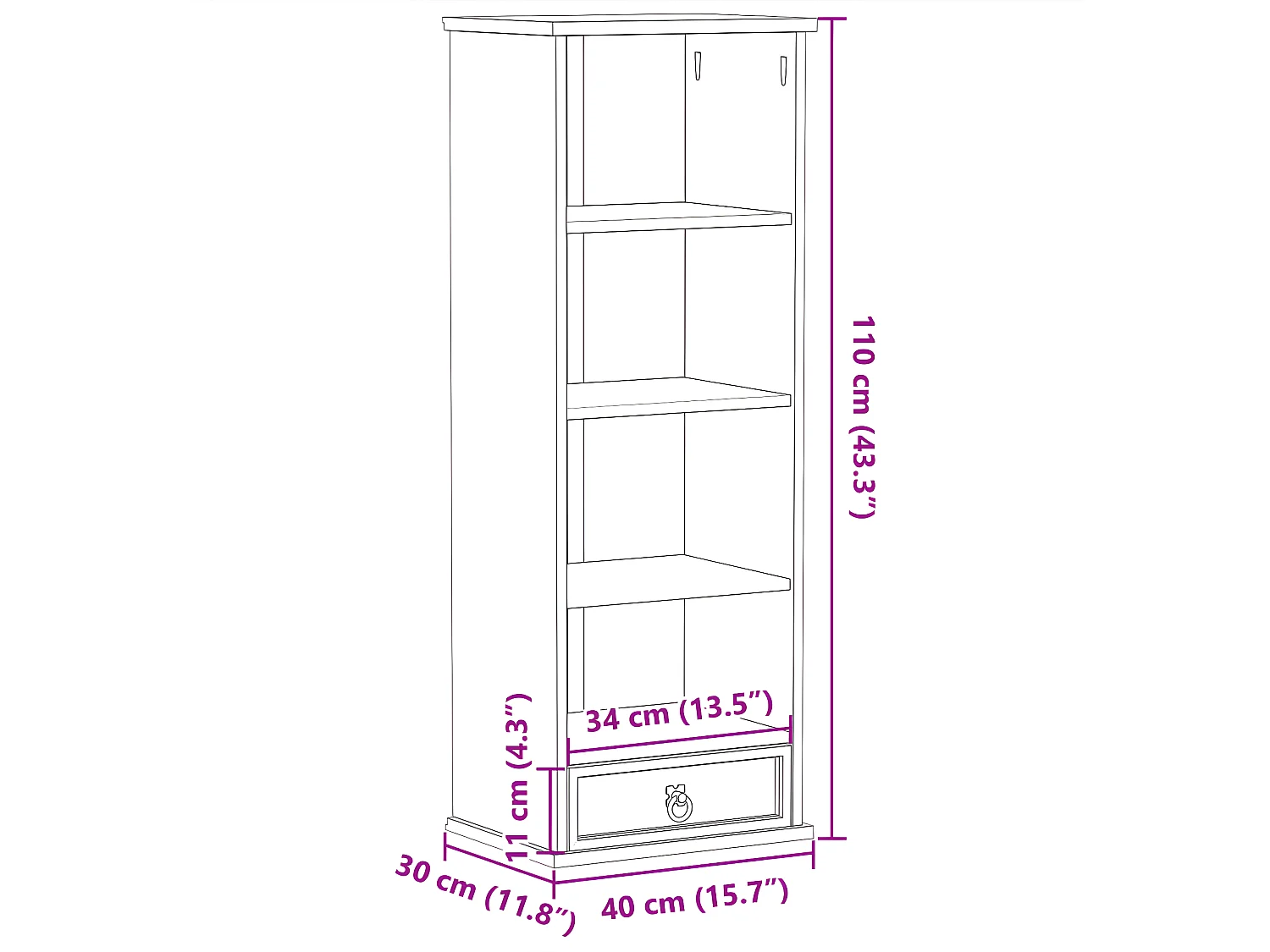 Armoire à CD Corona 40x30x110 cm bois de pin massif