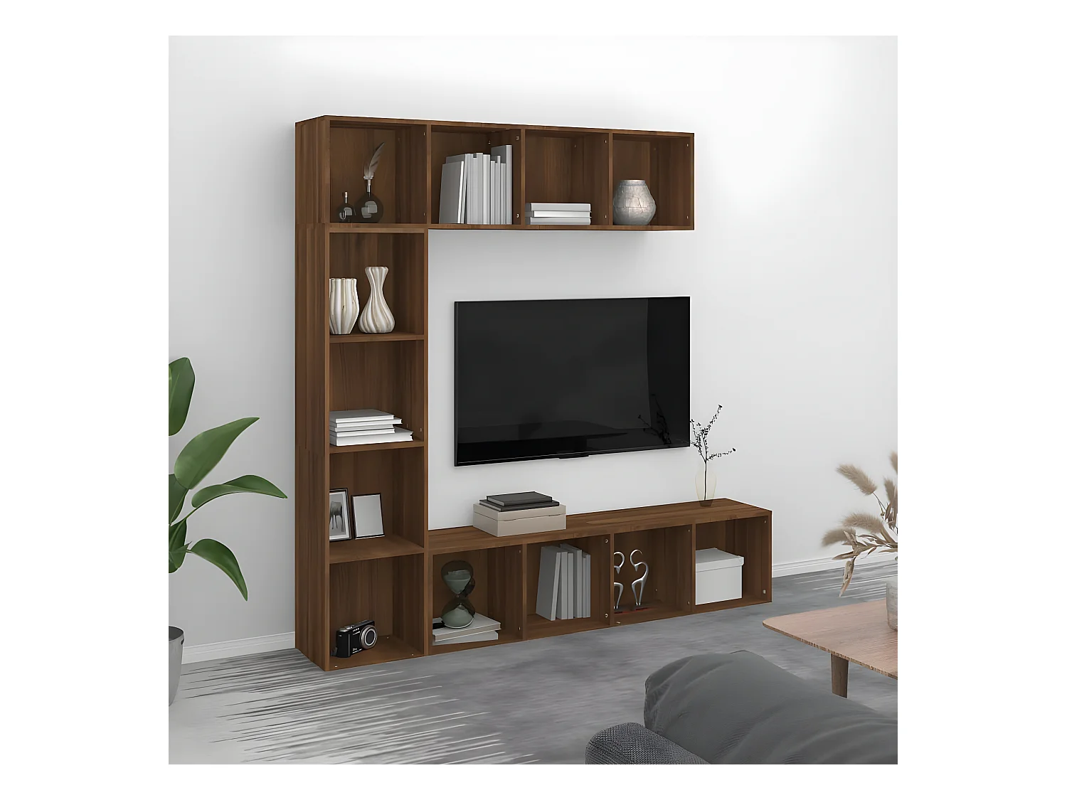 Ensemble bibliothèque/meuble TV 3 pièces Chêne marron 180x30x180cm