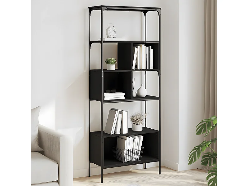 Bibliothèque 5 niveaux noir 76x33x188,5 cm bois d'ingénierie