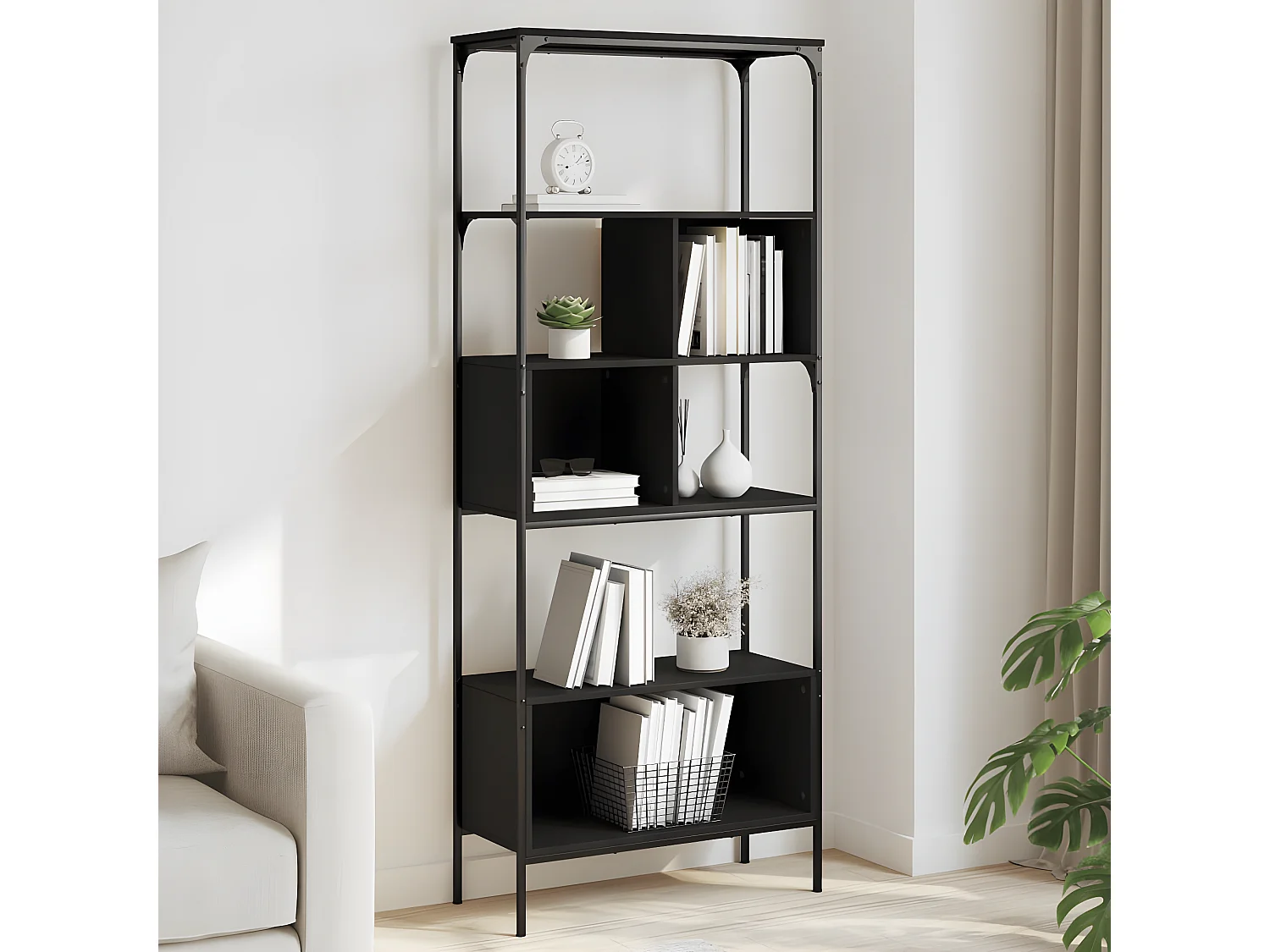 Librería 5 estantes madera de ingeniería negro 76x33x188,5 cm