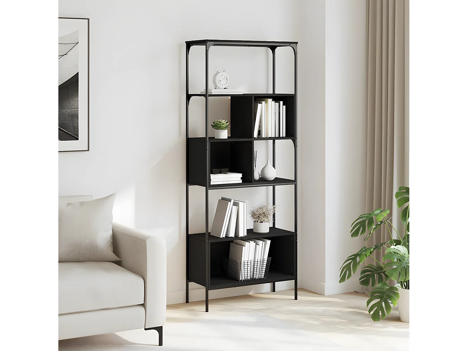 Librería 5 estantes madera de ingeniería negro 76x33x188,5 cm