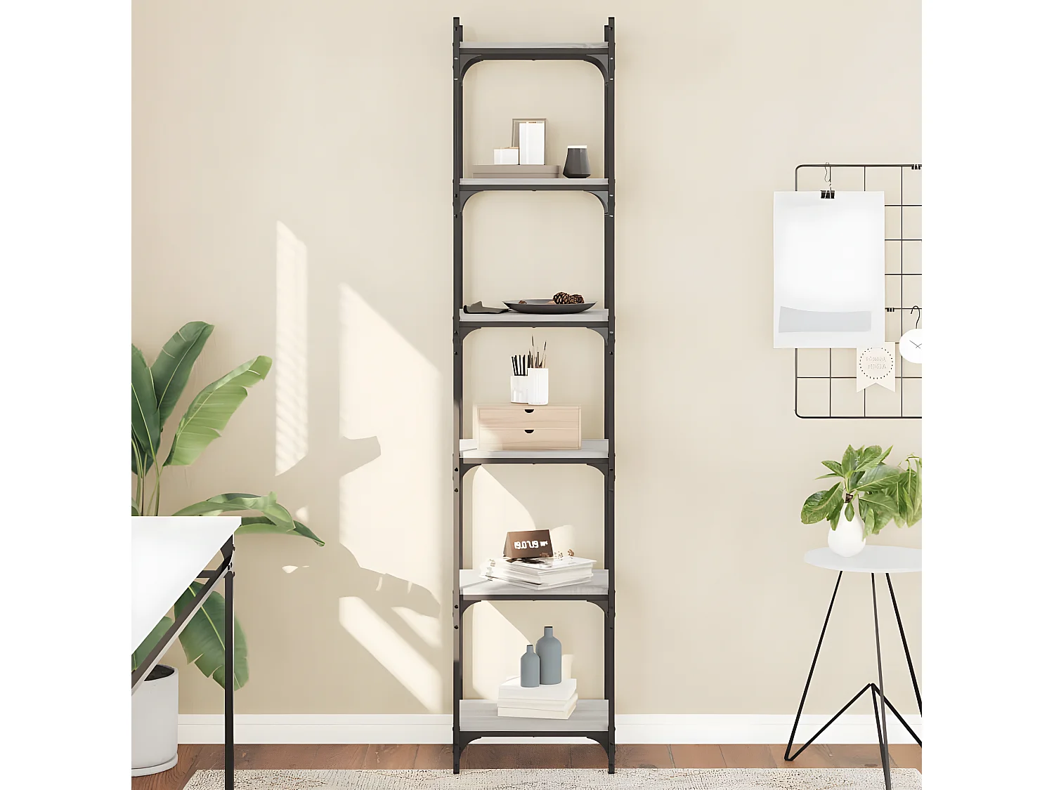 Librería 6 estantes madera ingeniería gris Sonoma 40x30x188 cm