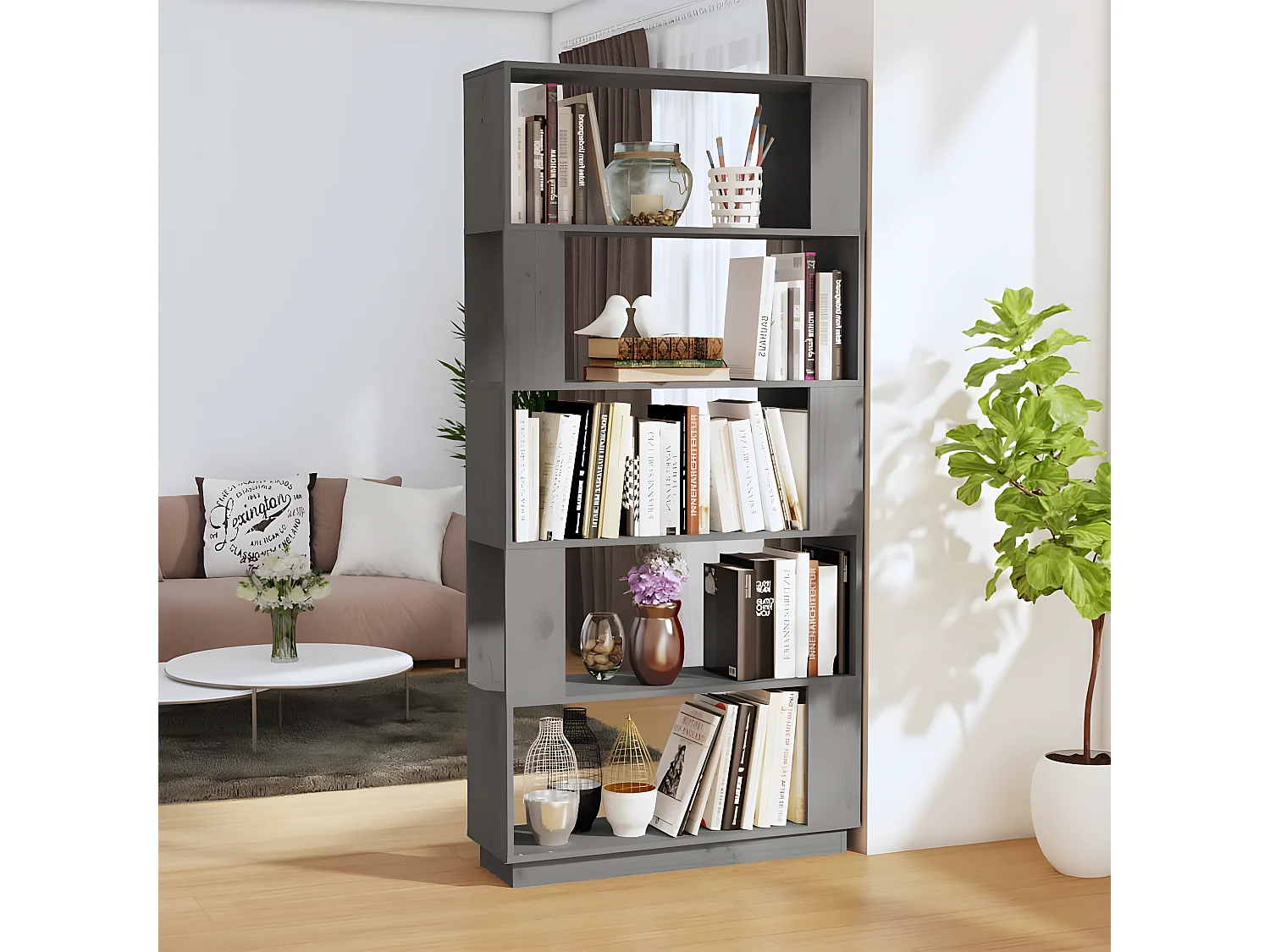Bibliothèque/Séparateur de pièce Gris 80x25x163,5 cm Pin solide