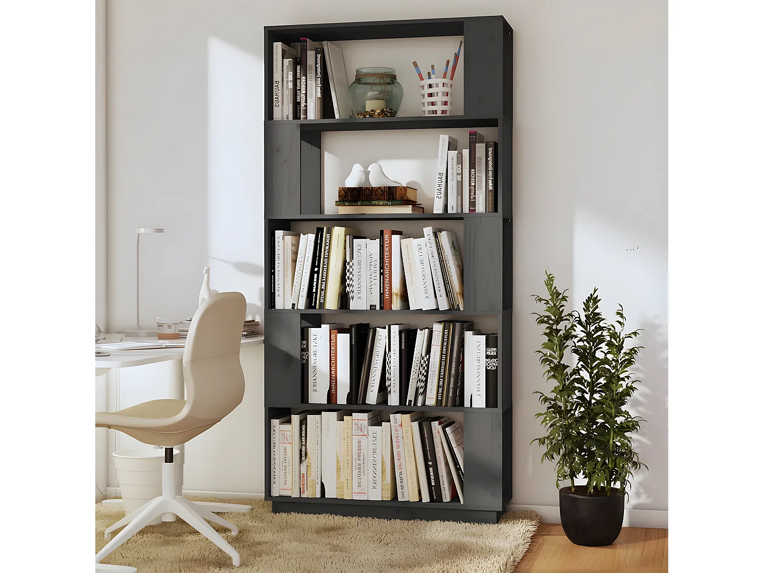 Bibliothèque/Séparateur de pièce Gris 80x25x163,5 cm Pin solide