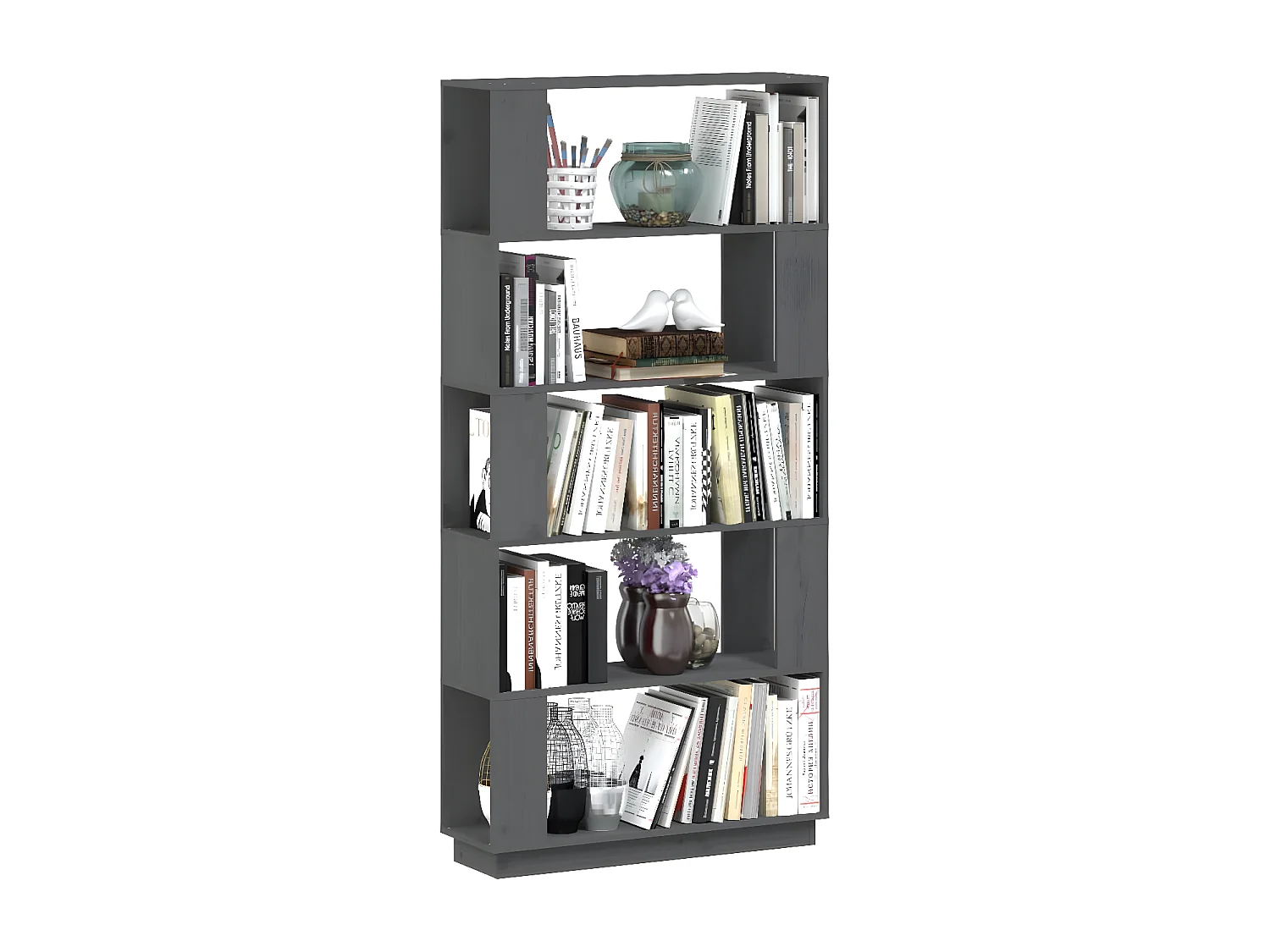 Bibliothèque/Séparateur de pièce Gris 80x25x163,5 cm Pin solide