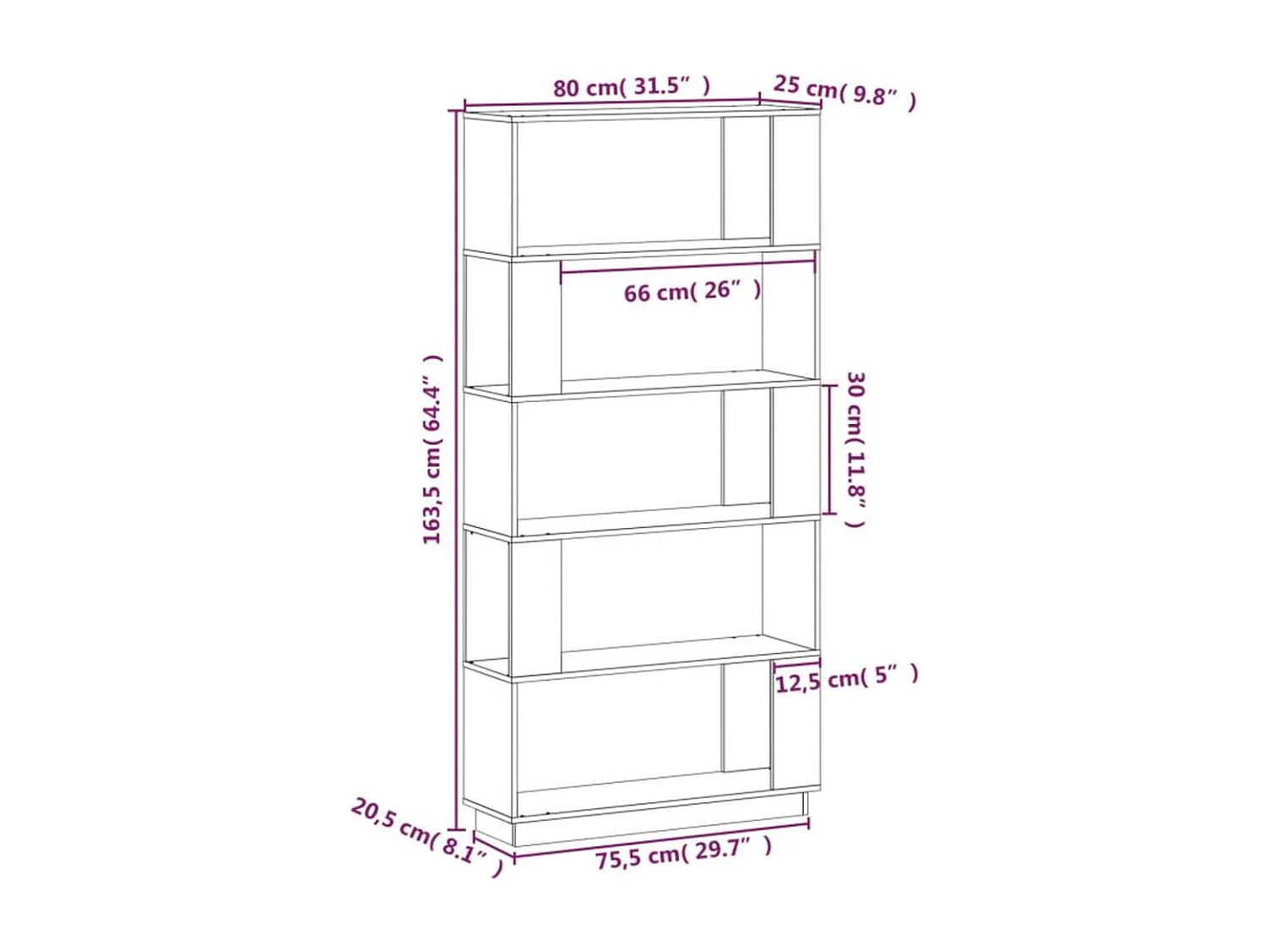 Bibliothèque/Séparateur de pièce Gris 80x25x163,5 cm Pin solide