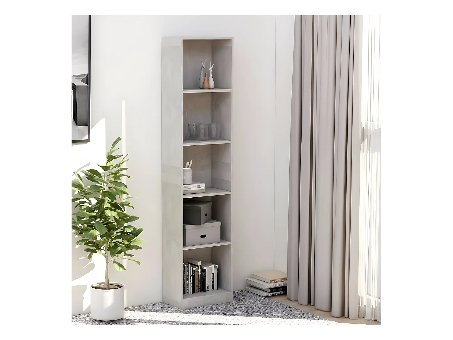 Bibliothèque à 5 niveaux Gris béton 40x24x175 cm Aggloméré