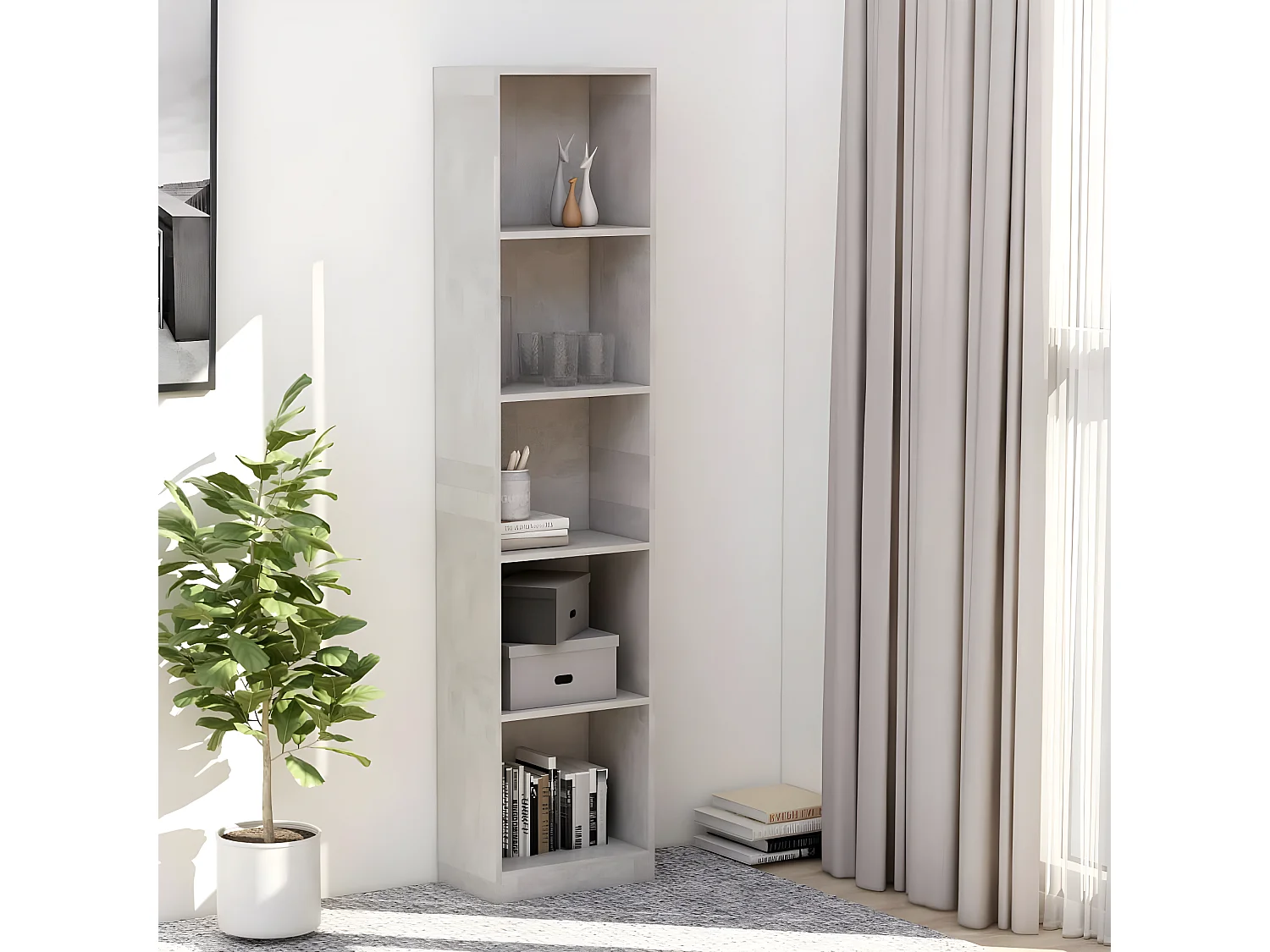 Bibliothèque à 5 niveaux Gris béton 40x24x175 cm Aggloméré