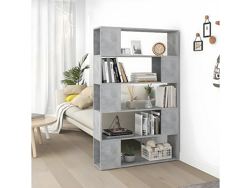 Librería separador contrachapada gris hormigón 100x24x155 cm