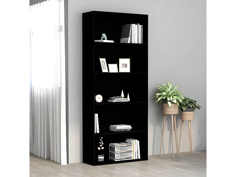Bibliothèque à 5 niveaux Noir 80x30x189 cm Aggloméré