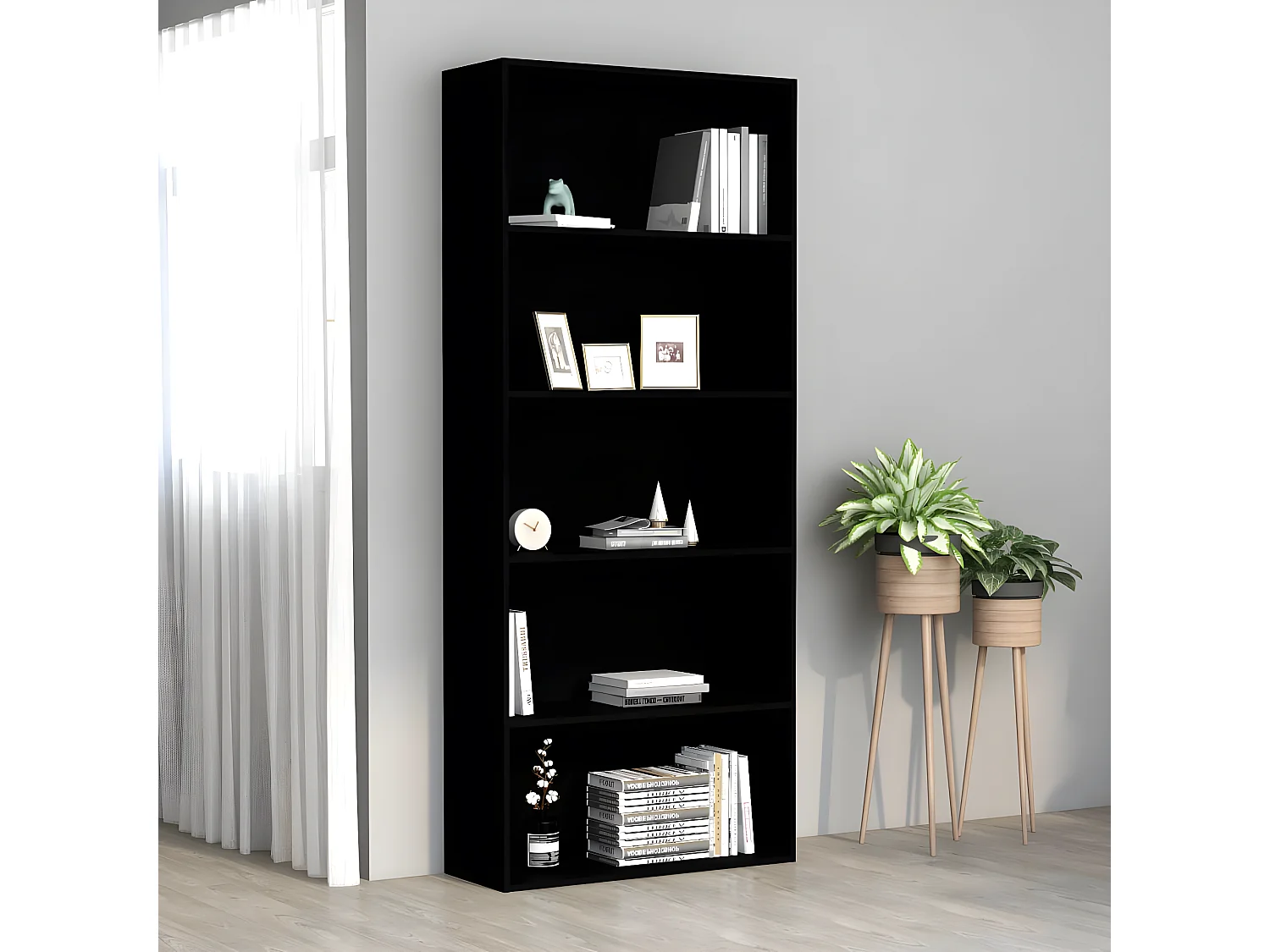 Bibliothèque à 5 niveaux Noir 80x30x189 cm Aggloméré