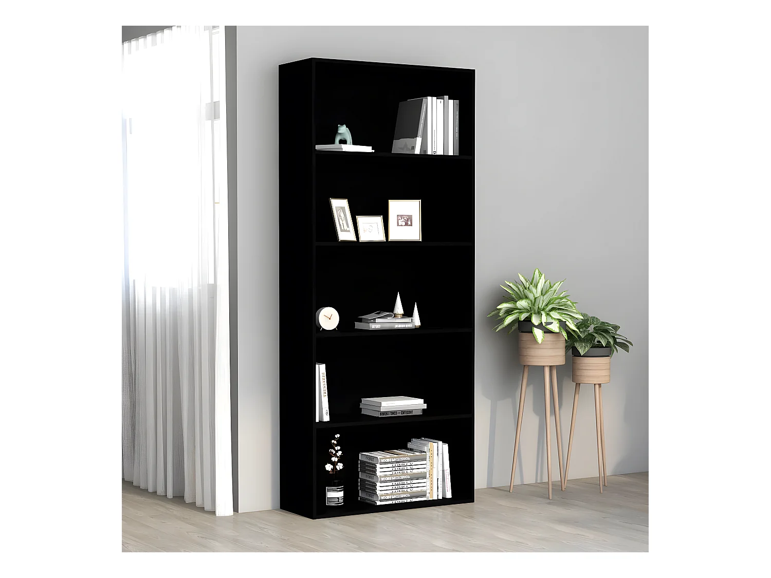 Bibliothèque à 5 niveaux Noir 80x30x189 cm Aggloméré