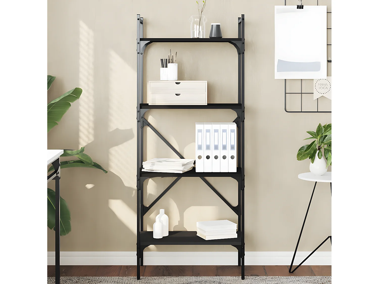 Librería de 5 estantes madera ingeniería negra 56x31,5x138,5 cm