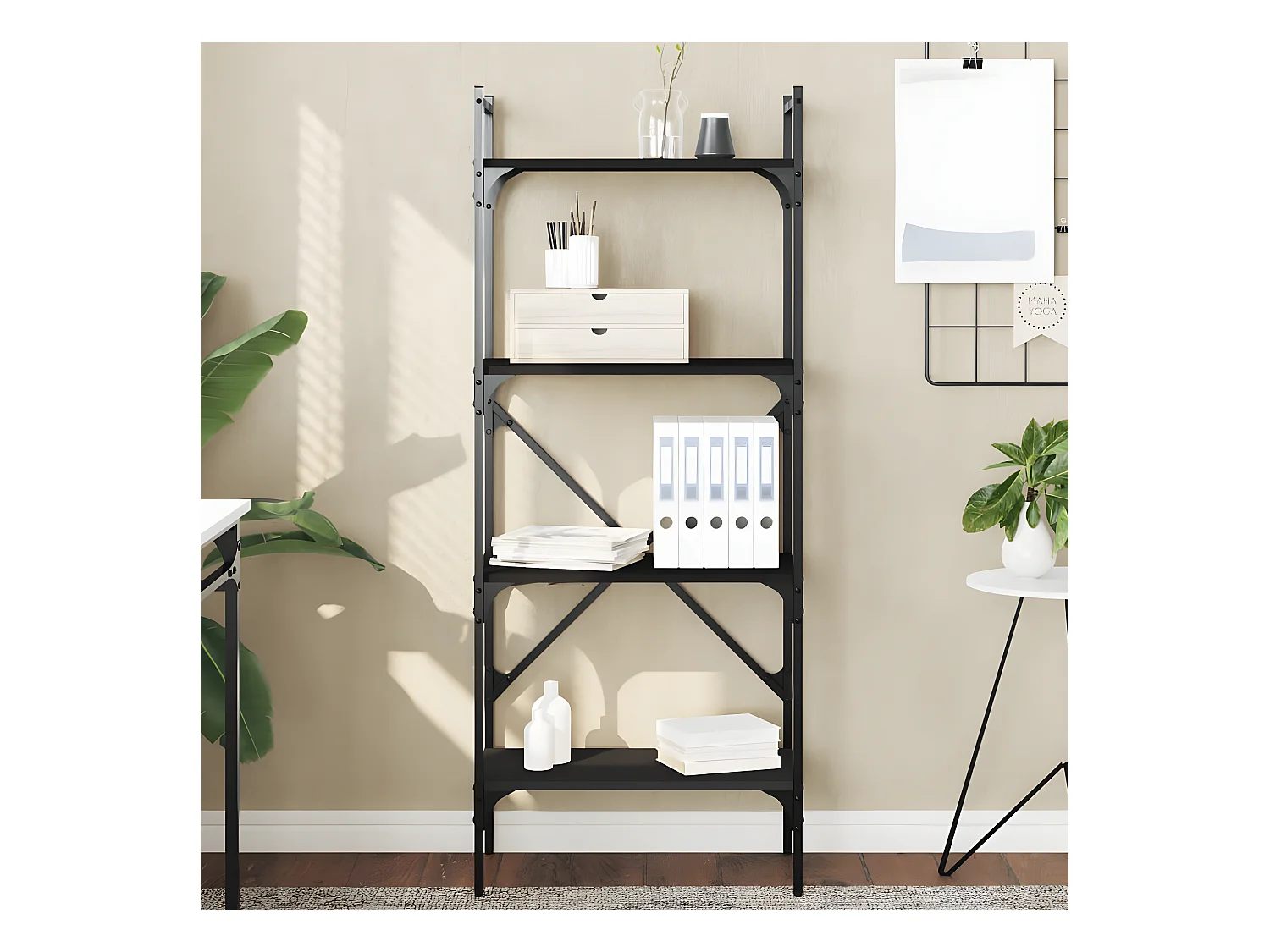 Bibliothèque à 4 niveaux noir 56x31,5x138,5cm bois d'ingénierie