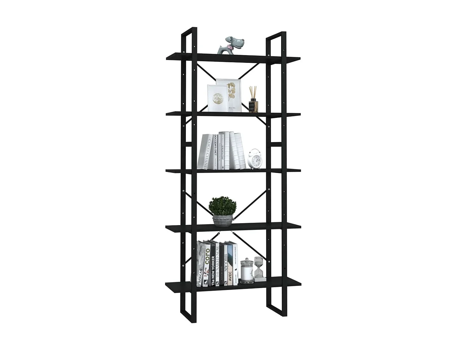 Estantería de 5 niveles madera de ingeniería negra 80x30x175 cm