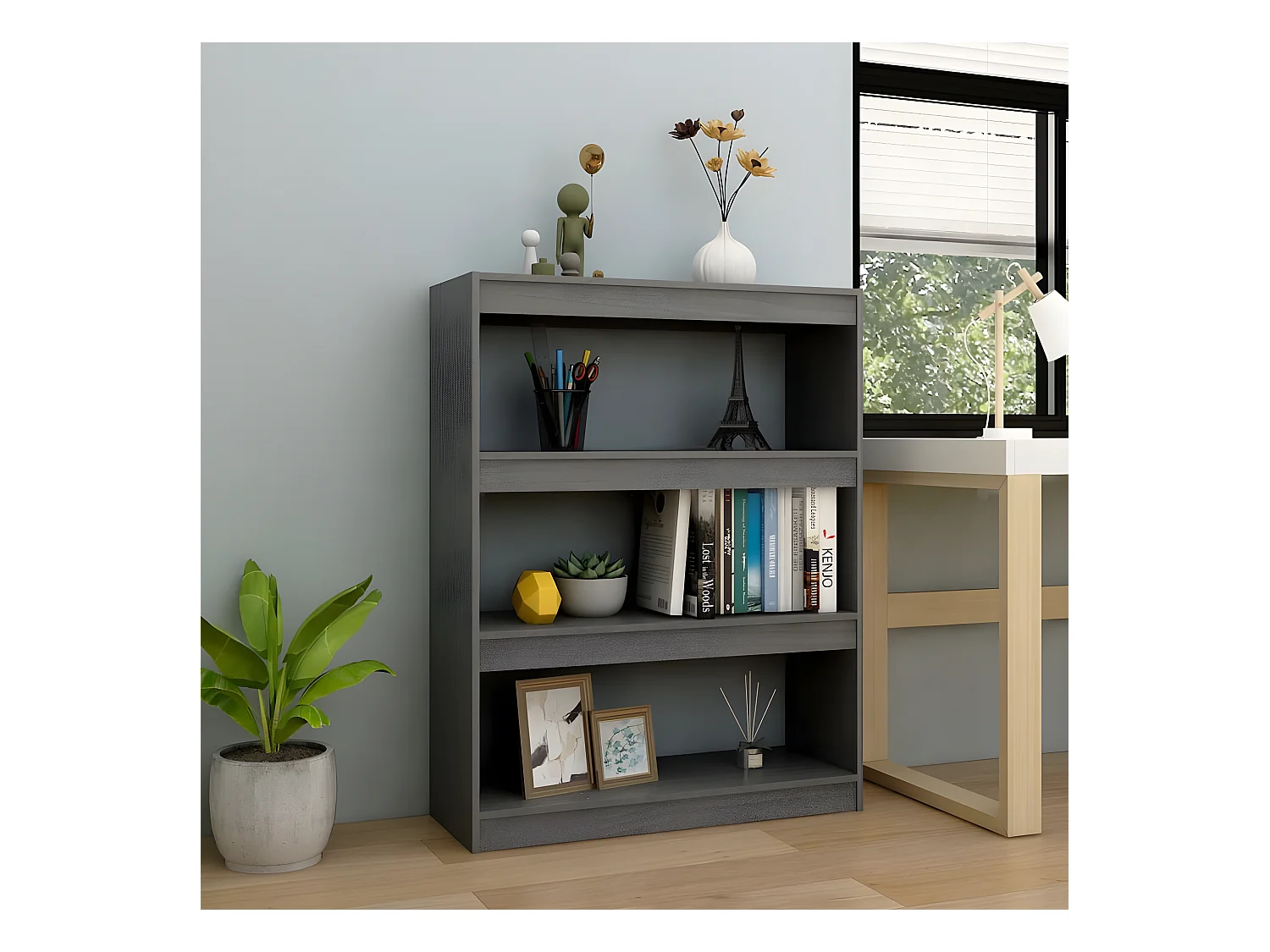 Bibliothèque/Séparateur de pièce Gris 100x30x103 cm Pin massif