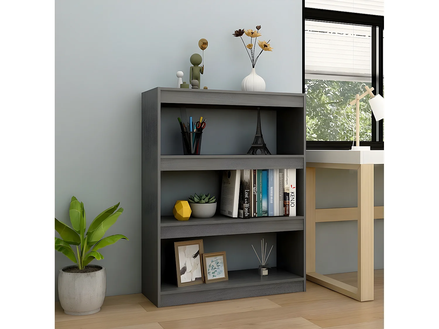 Bibliothèque/Séparateur de pièce Gris 100x30x103 cm Pin massif