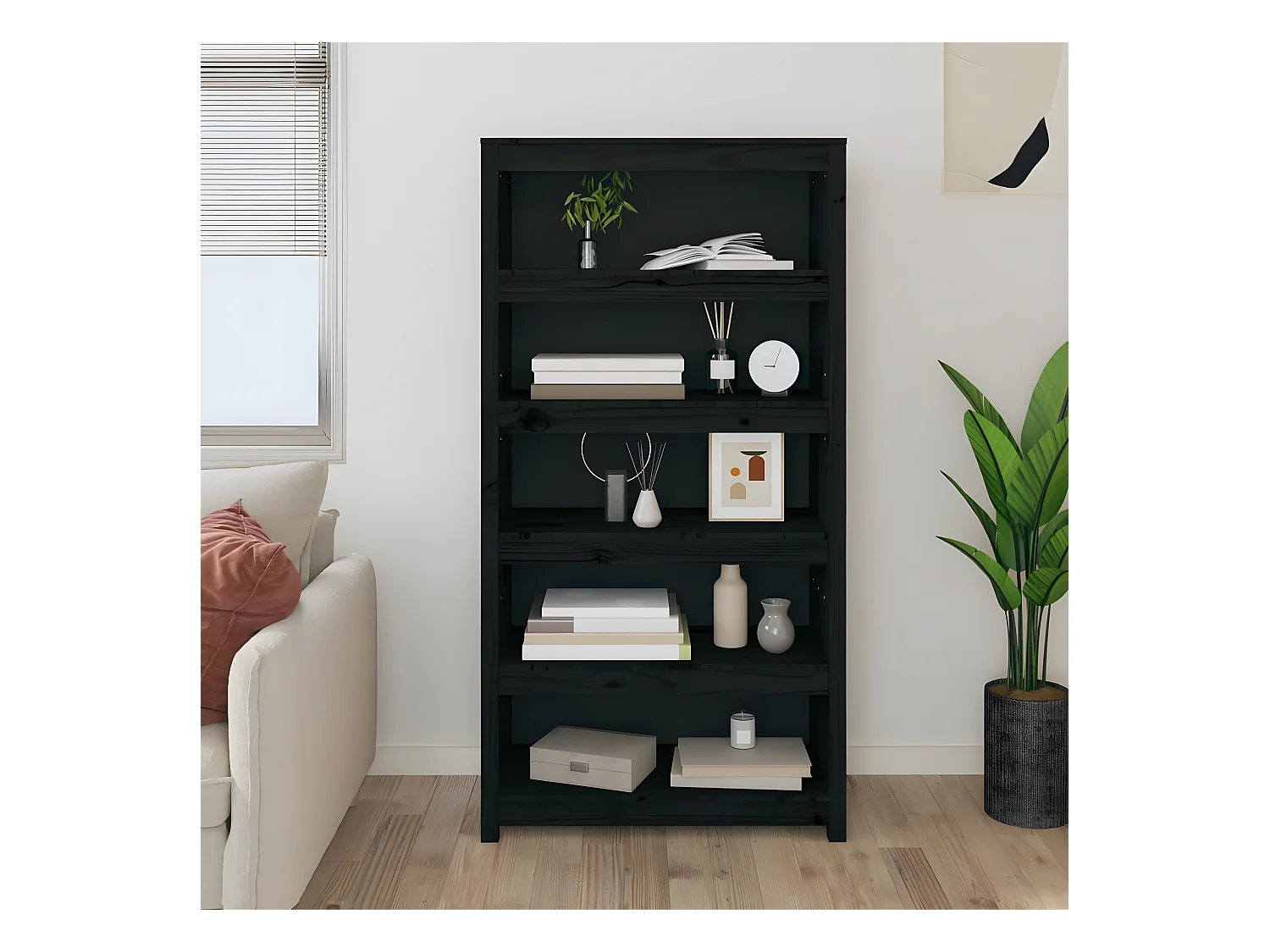 Bibliothèque Noir 80x35x154 cm Bois de pin massif
