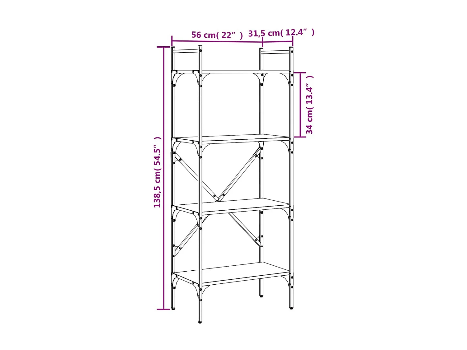 Boekenkast 4-laags 56x31,5x138,5 cm bewerkt hout bruineiken