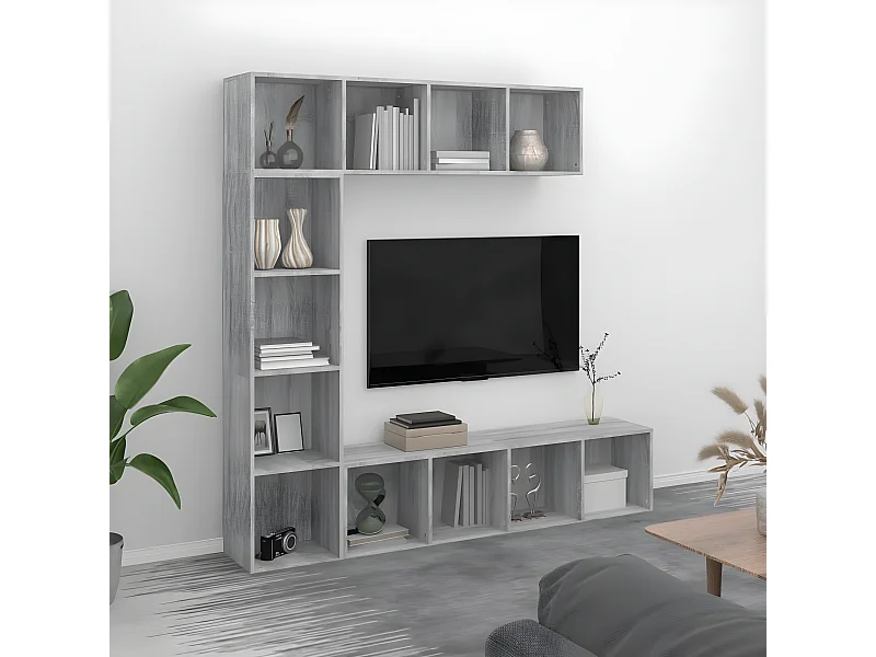 Ensemble bibliothèque/meuble TV 3 pièces Sonoma gris 180x30x180 cm