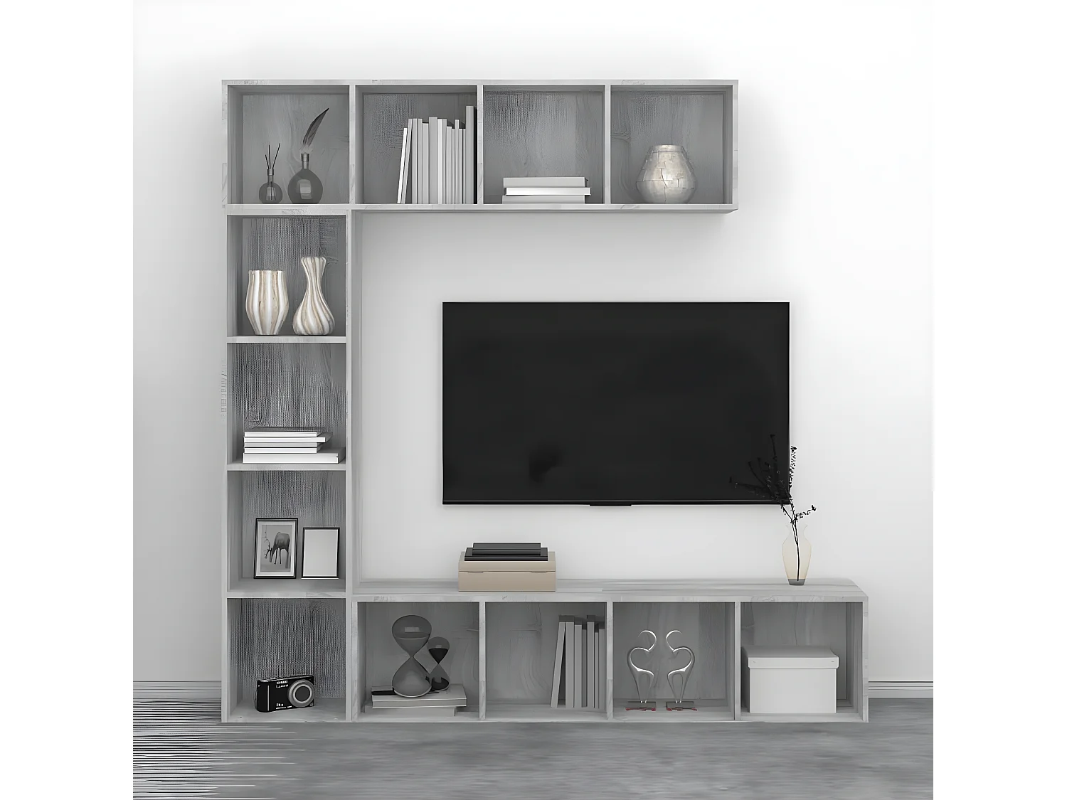 Ensemble bibliothèque/meuble TV 3 pièces Sonoma gris 180x30x180 cm