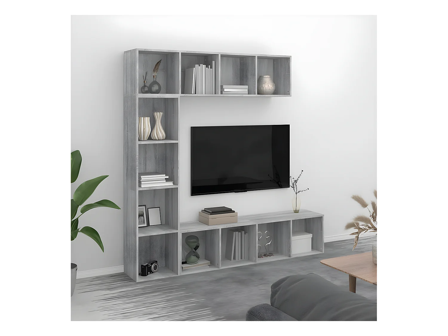Ensemble bibliothèque/meuble TV 3 pièces Sonoma gris 180x30x180 cm