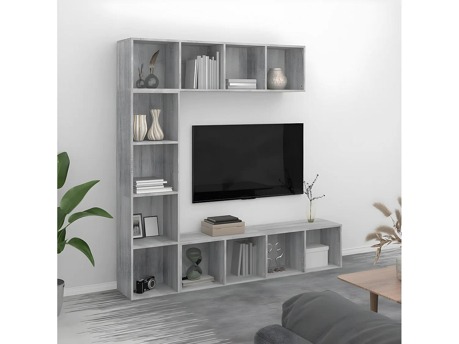 Ensemble bibliothèque/meuble TV 3 pièces Sonoma gris 180x30x180 cm