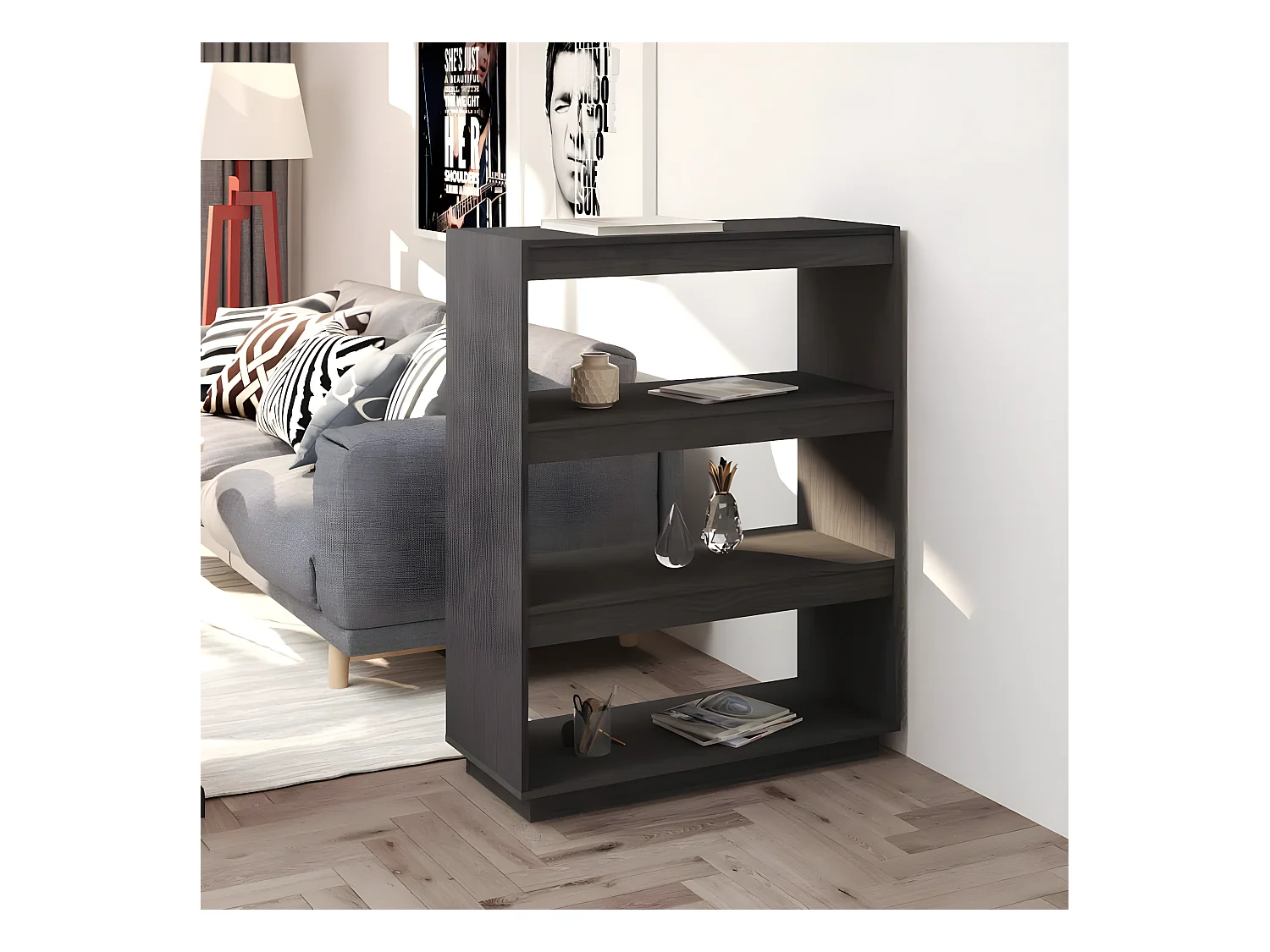 Bibliothèque/Séparateur de pièce Gris 80x35x103 cm Pin massif