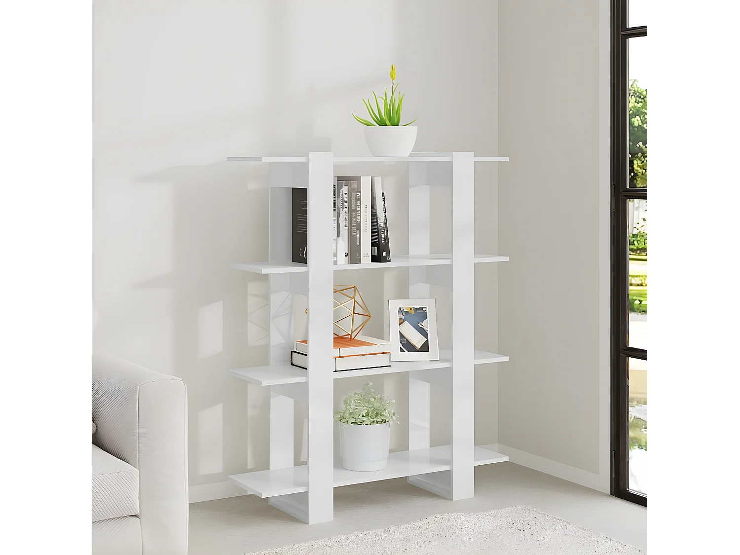 Bibliothèque/Séparateur de pièce Blanc brillant 100x30x123,5 cm