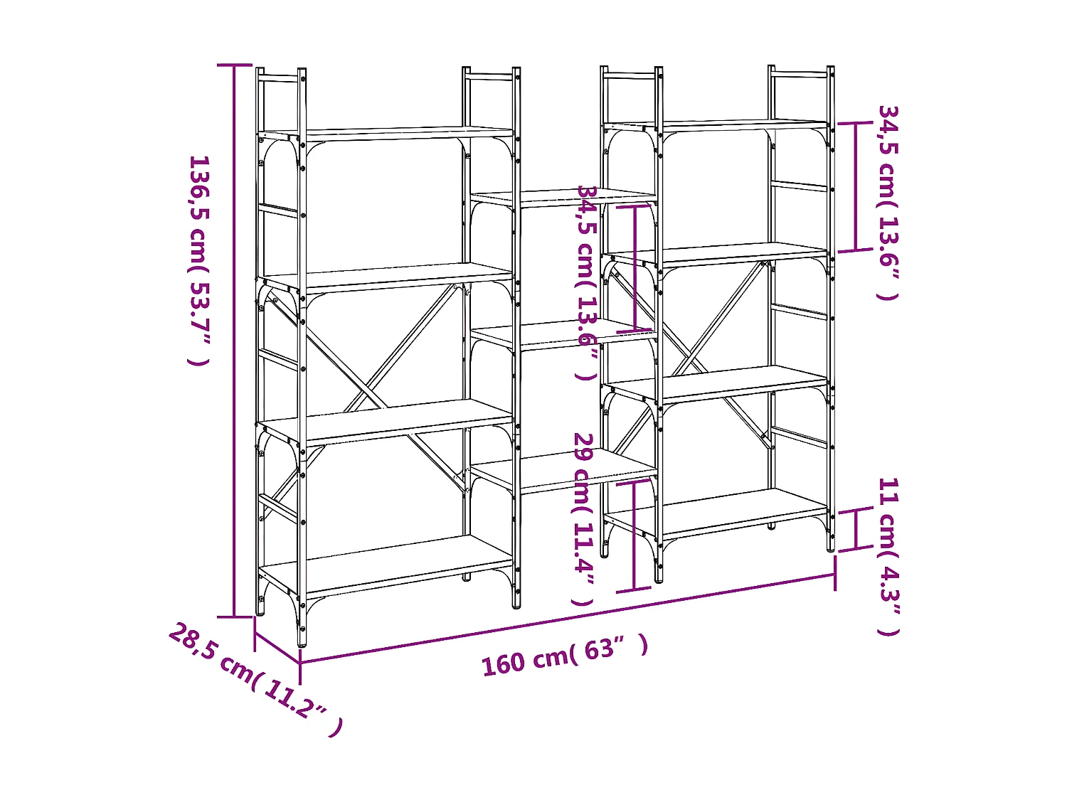 Estante 160x28,5x136,5cm derivados de madeira carvalho castanho