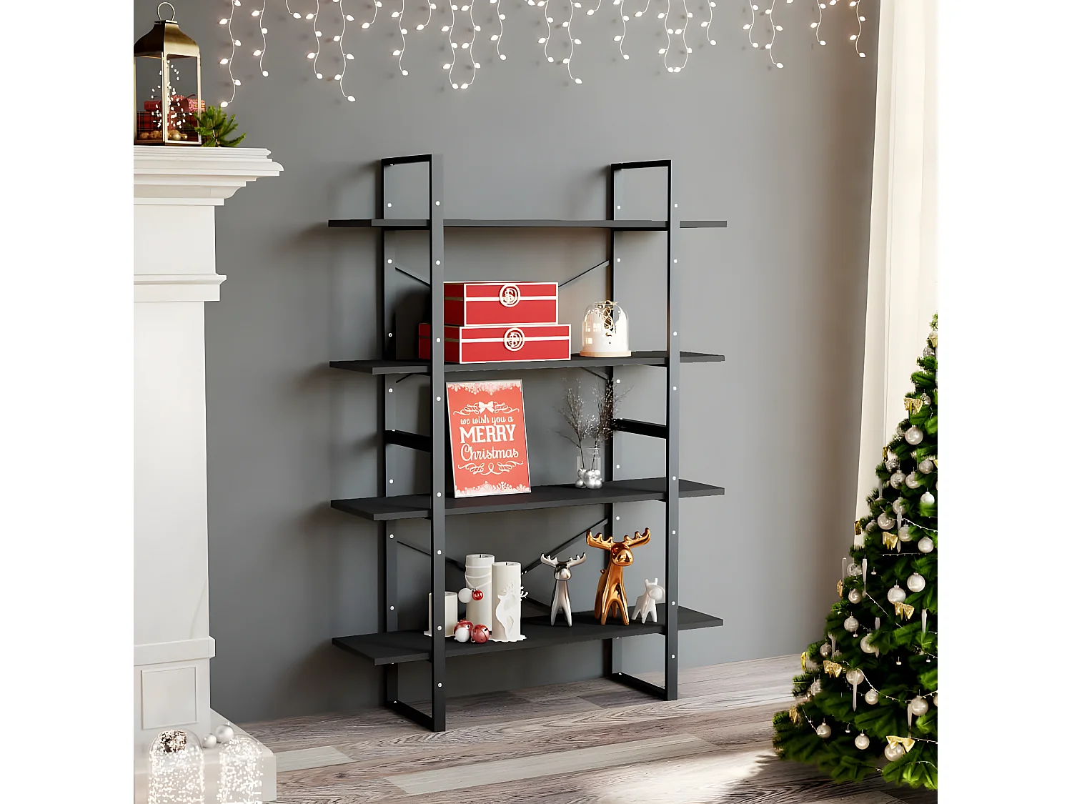 Bibliothèque à 4 niveaux Gris 100x30x140 cm Aggloméré