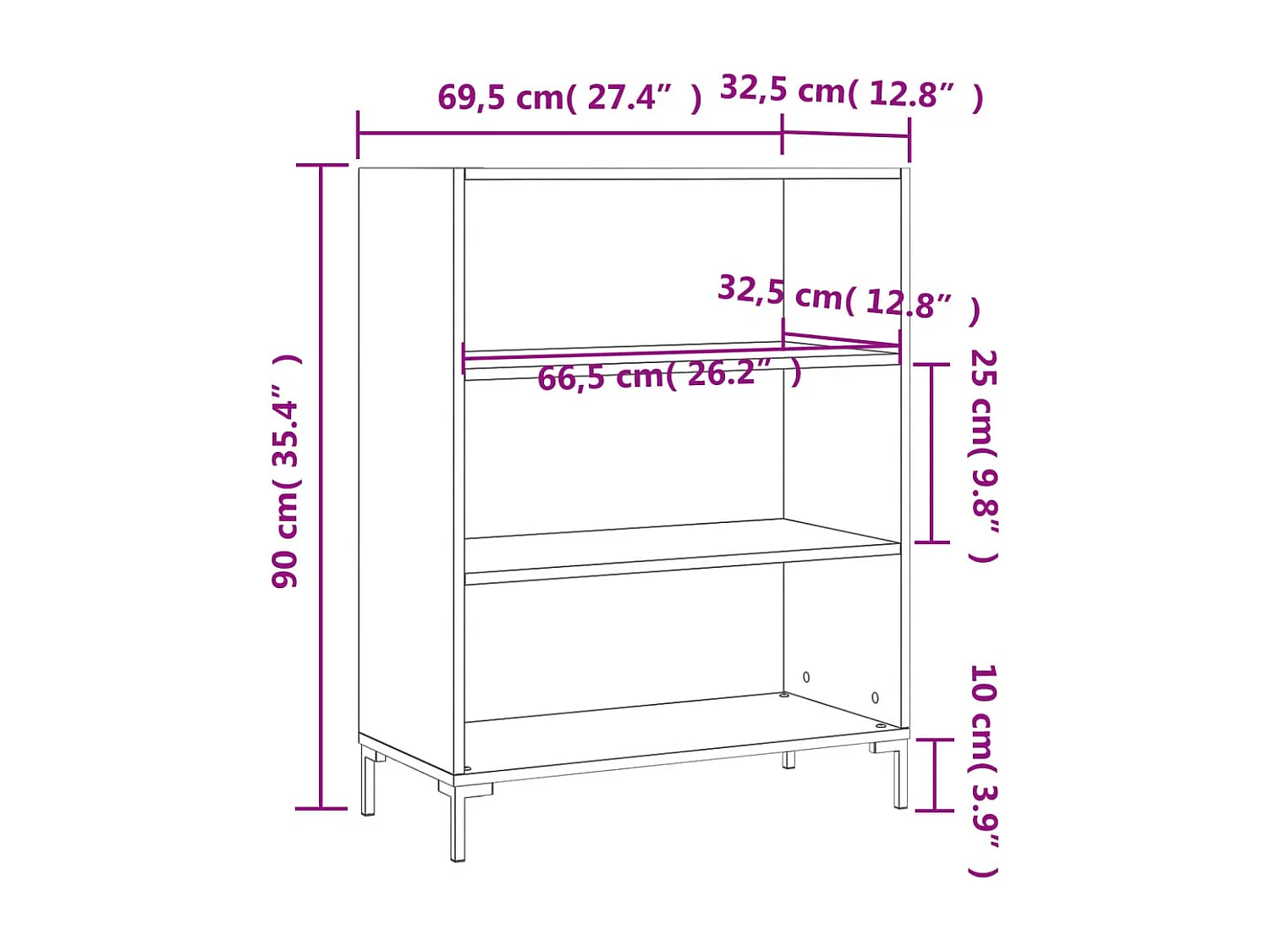 Bibliothèque blanc brillant 69,5x32,5x90 cm bois d'ingénierie