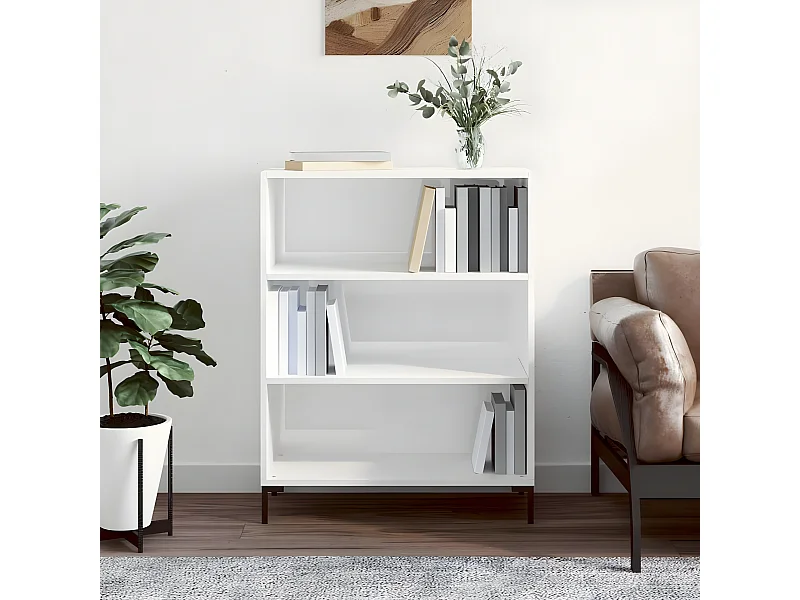 Bibliothèque blanc brillant 69,5x32,5x90 cm bois d'ingénierie