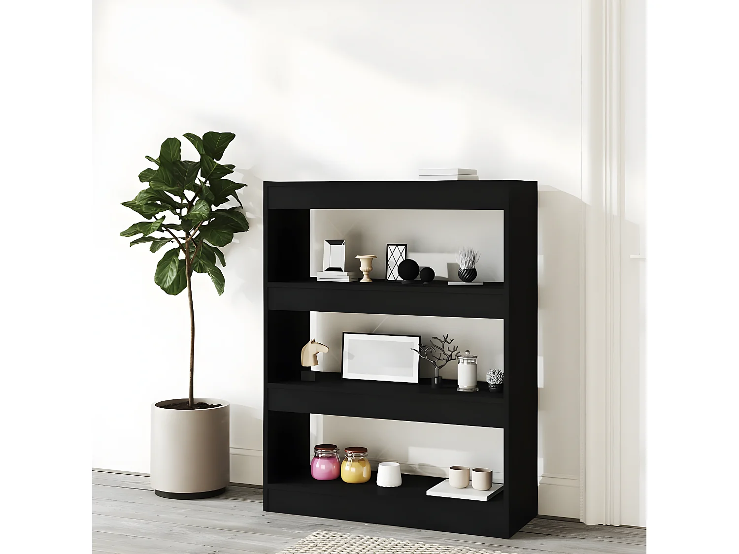 Bibliothèque/Cloison Noir 80x30x103 cm Bois d'ingénierie