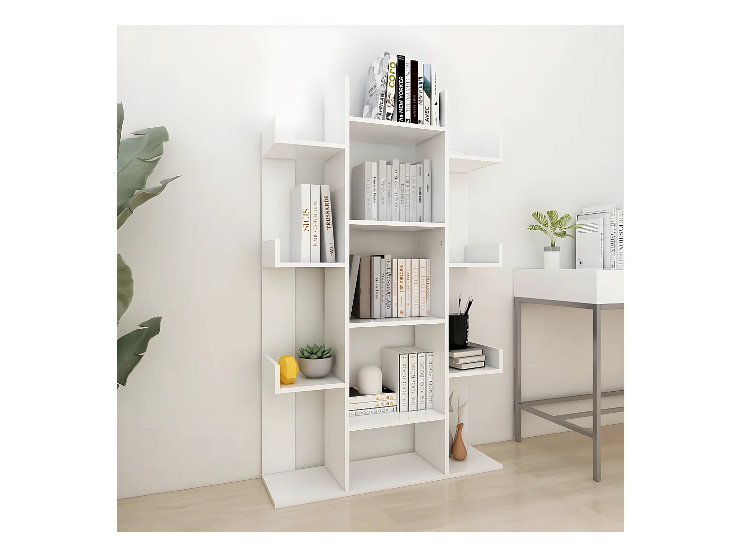 Bibliothèque Blanc 86x25,5x140 cm Aggloméré
