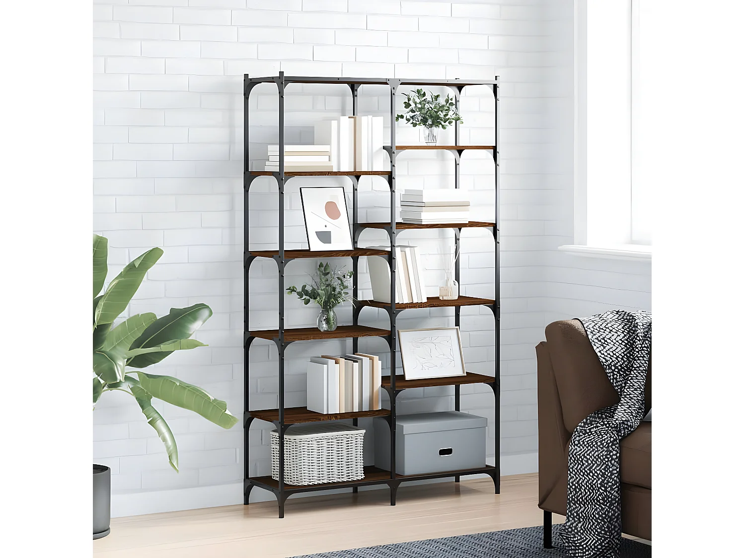 Estante 100x32x170 cm derivados madeira/ferro carvalho castanho