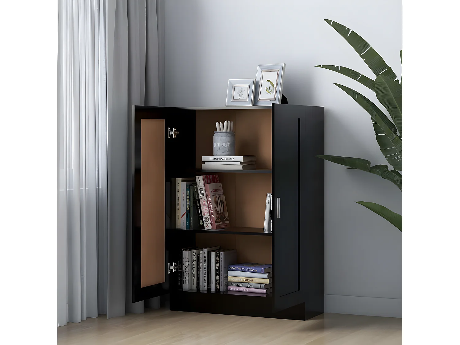 Bibliothèque Noir 82,5x30,5x115 cm Aggloméré